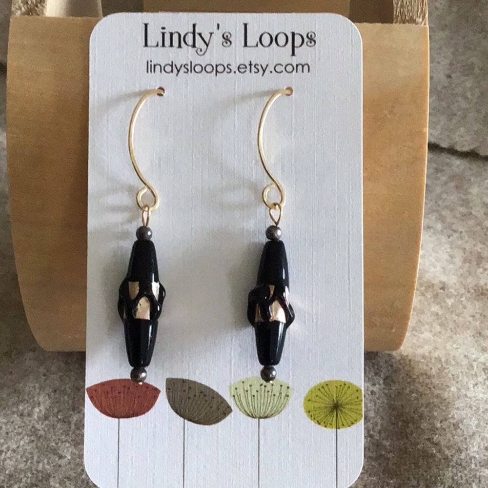 OOAK Handcrafted gold and black earrings